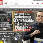 La portada del sensacionalista 'Bild', con una foto de Andreas Lubitz y el titular 'Amok-piloten', 'piloto psicópata'.