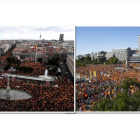 A la izquierda, una imagen de la manifestación de este domingo. A la derecha, la concentración del 2017.