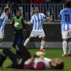 Monreal, Seba Fernández e Isco celebran un gol.