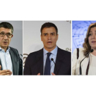 Patxi López, Pedro Sánchez y Susana Díaz, los tres precandidatos a las primarias del PSOE.