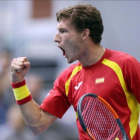Pablo Carreño celebra un punto ganado en su partido de Copa Davis contra el croata Nikola Mektic.