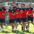 Los jugadores del Atlético de Madrid ayer en su primera jornada de entrenamiento.
