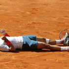 Rafael Nadal celebra su victoria ante Stanislas Wawrinka en el Masters 1000 de Madrid.