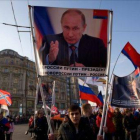 Partidarios de Putin celebrando ayer el día de la Unidad en Moscú.