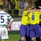 Los jugadores del Villarreal celebran un gol en la competición europea