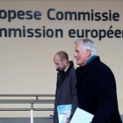 Michel Barnier, a su llegada este lunes a la sede de la Comisión en Bruselas.