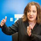 La portavoz socialista en el Parlamento Europeo, Iratxe García, en un momento de la entrevista que le hizo Efe en Valladolid. R. GARCÍA