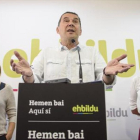 El aspirante de EH Bildu a lendakari, Arnaldo Otegi, en una comparecencia ante la prensa en Bilbao.