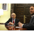 El ministro de Hacienda, Cristóbal Montoro, y el conseller de Economia, Oriol Junqueras, en el Ministerio en marzo del 2016.