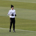Cristiano Ronaldo durante el entrenamiento de hoy, en Valdebebas.