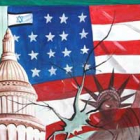 Una mujer iraní pasa junto a un dibujo de la bandera estadounidense.