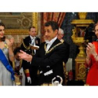 Sarkozy junto a la reina y a la princesa de Asturias