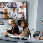 Ribera, Montero y Garzón ayer, en la Moncloa, tras el Consejo de Ministros. J.J. GUILLÉN