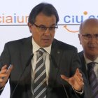 Artur Mas y Duran i Lleida, ayer, en la rueda de prensa tras la reunión del partido.