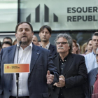 Oriol Junqueras en rueda de prensa en la sede de ERC para comentar el tema de las grabaciones de Jorge Fernández Díaz.
