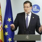 El presidente del Gobierno, Mariano Rajoy, durante su rueda de prensa en Bruselas.