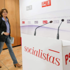 Soraya Rodríguez, ayer, a su llegada para la rueda de prensa en la sede del PSCyL en Valladolid.