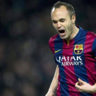 Andrés Iniesta celebra su gol ante el Villarreal en la ida de semifinales de Copa.