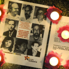 Collage realizado en memoria de los seis jesuitas y las os mujeres asesinadas por fuerzas paramilitares del Salvador. ROBERTO ESCOLAR