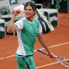 Thiem celebra la victoria ante Djokovic.