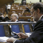 Mariano Rajoy, en su escaño, antes del inicio de la sesión de control al Gobierno, este miércoles.