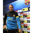 Valdés compareció ayer en la sala de prensa del Barcelona.