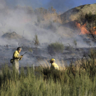 Agentes medioambientales en los trabajos de extinción de un incendio.