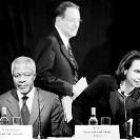 Kofi Annan, Condoleezza Rice y Javier Solana, durante la reunión del Cuarteto en Londres