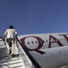 Un Boeing 777-200LR como el de la compañía Qatar Airlines que realizó el trayecto entre Doha y Auckland.
