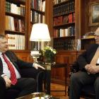 El líder del Pasok, Evangelos Venizelos, en su encuentro con el presidente griego Carolos Papulias.