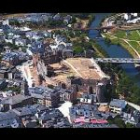 De nuevo el Sil y Las Huertas, entorno de la plaza de Lazúrtegui, Ponferrada, con residencial Patricia en primer término, y el polígono de La Llanada