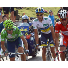 Nairo Quintana, Valverde, Contador y Purito en la etapa que salía de La Robla rumbo a Lagos de Covadonga en la edición del 2012.