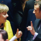 Merkel y Macron, en la cumbre europea en Bruselas.