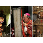 El cáliz de Doña Urraca, el Santo Sudario de Oviedo y la imagen de Santiago en la catedral compostelana.
