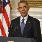 Barack Obama, durante su comparecencia para anunciar los ataques selectivos en Irak, el jueves en Washington.