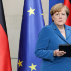 Merkel en la comparecencia de este sábado por la matanza de Múnich.