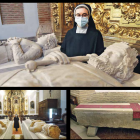 Arriba y a la izquierda, los sepulcros realizados por Amancio González. Derecha, primitivo sepulcro de Alfonso VI. JESÚS F. SALVADORES / ACACIO DÍAZ