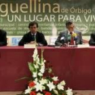 Marcos García, Jaime Carbó, Carlos Mayo y Francisco González, en el convenio entre Veguellina y Ebro
