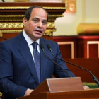 El presidente egipcio, Abdelfatah al Sisi, durante el discurso de investidura con el que inaugura su segundo mandato