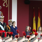 Los reyes Felipe y Letizia, junto a sus hijas Sofía y Leonor, presiden el desfile del Día de la Hispanidad.