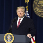 El presidente Donald Trump, durante su intervención ayer en Camp David. CHRIS KLEPONIS