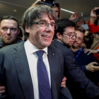 Carles Puigdemont, en una imagen de archivo, compareciendo a una conferencia de prensa en Bruselas.