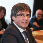 Carles Puigdemont, ayer en la reunión con diputados de Junts per Catalunya en el President Park Hotel de Bruselas, donde está fugado.