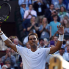 Rafa Nadal celebra el triunfo sobre Sugita en su debut en Wimbledon. ARRIZABALAGA