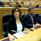 Soraya Sáenz de Santamaría, en la comisión del Senado, poco antes de defender las medidas del 155.