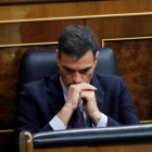 Pedro Sánchez, durante el debate de los Presupuestos, en febrero en el Congreso.