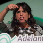Teresa Rodríguez, líder de Adelante Andalucía, coalición entre Podemos e IU, durante el mitin de cierre de campaña el pasado viernes