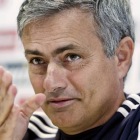 El técnico del Real Madrid José Mourinho durante la rueda de prensa en Valdebebas.