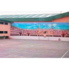 Patio de la prisión de Estremera (Madrid). Al fondo, el mural en cuya elaboración han trabajado los exconsellers Oriol Junqueras y Joaquim Forn.