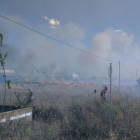 Miembros de los equipos de extinción trabajan en el incendio del Polígono de Trobajo.